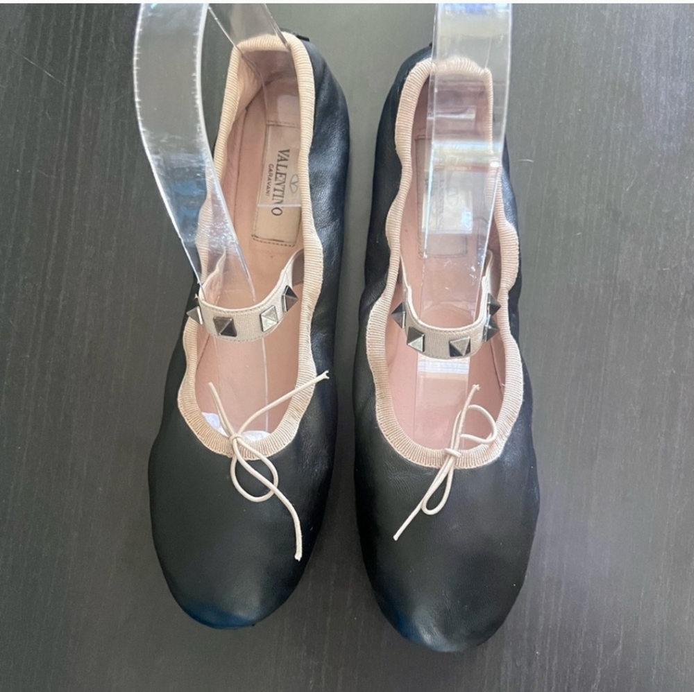 Valentino rockstud maryjane strap ballet flats black leather and nude 37